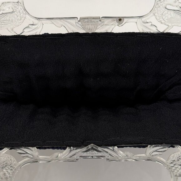 VINTAGE 30s Popcorn Crochet Navy Blue Peacock Handle Evening Bag - Picture 13 of 15